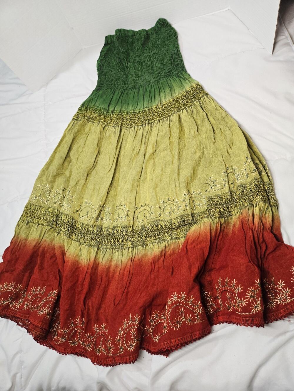 Bohemian NF Tie-Dye Maxi Skirts One Size Green Boho Indie Dashiki Rayon Gypsy